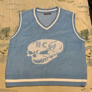👕 Y2K BLUE SKULL CROPPED SWEATER VEST HCW